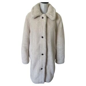 Gap Teddy Sherpa Overcoat Button Down Lined Collared. Women's Medium Cream